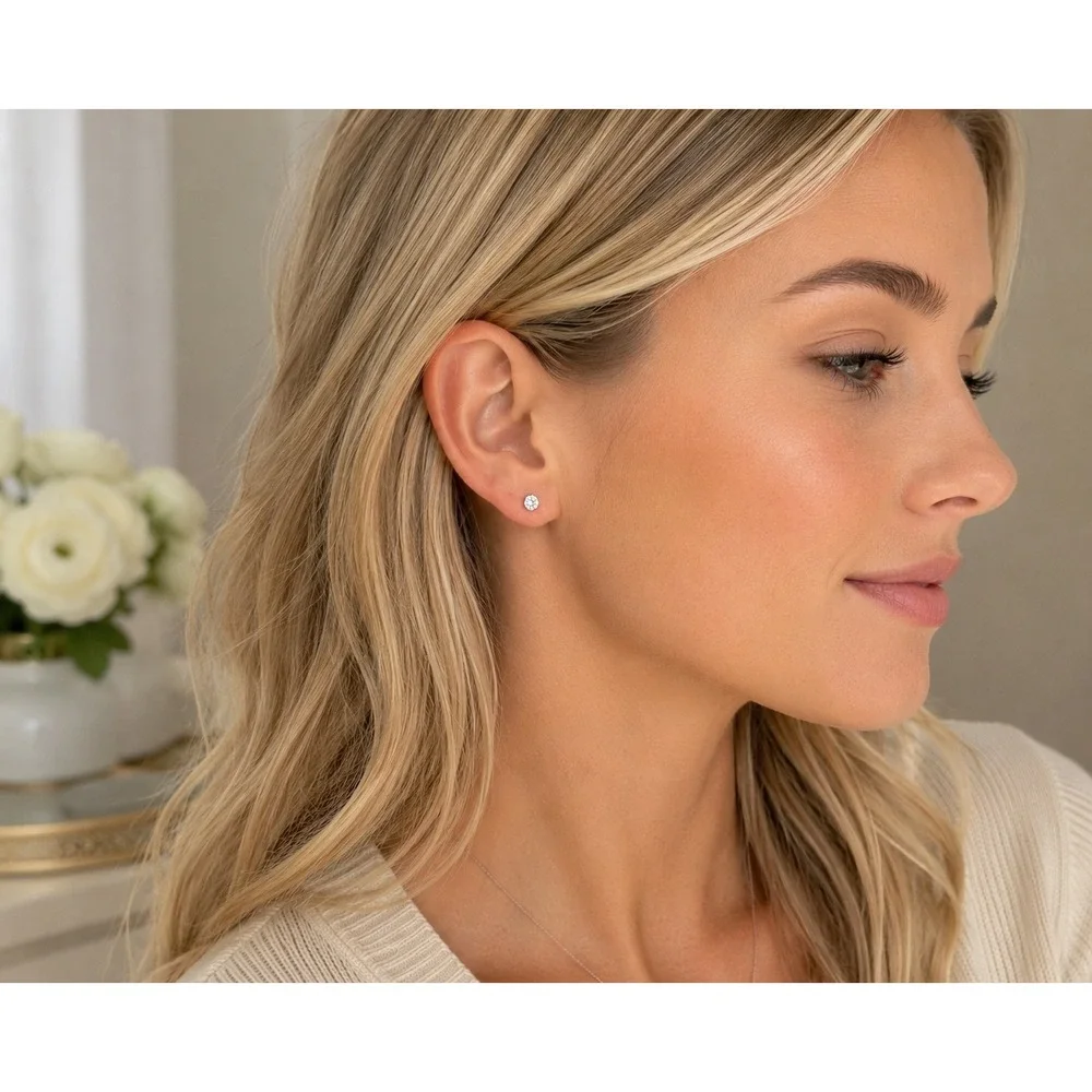 925 Sterling Silver Moissanite Stud Earrings Round Cut Solitaire New Boxed‎